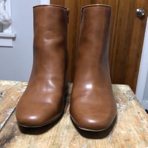 Brown ankle height chunky heel boots